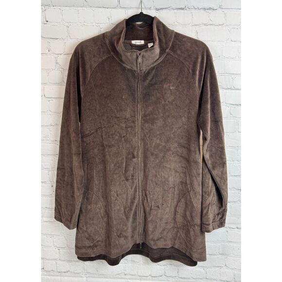 J.JILL PUREJILL brown stretch cotton blend velvet A-line full zip cardigan M - Picture 1 of 8